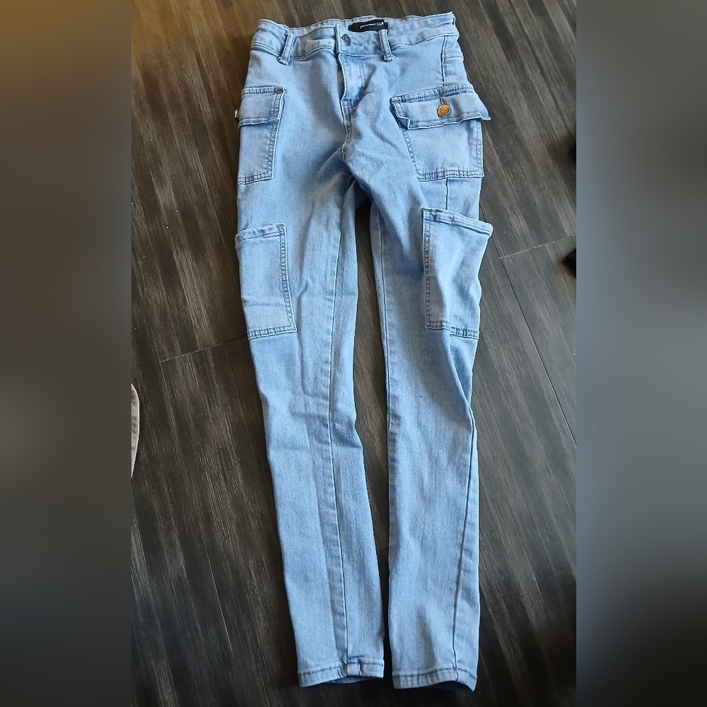 Denim Light Blue Cargo Jeans Skinny Fit- Size 1 - Picture 2 of 5